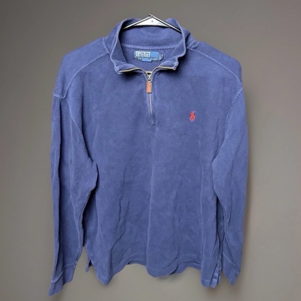 Polo Ralph Lauren Men’s 1/4 Zip Pullover Sweatshirt Blue Red Pony Logo Size L